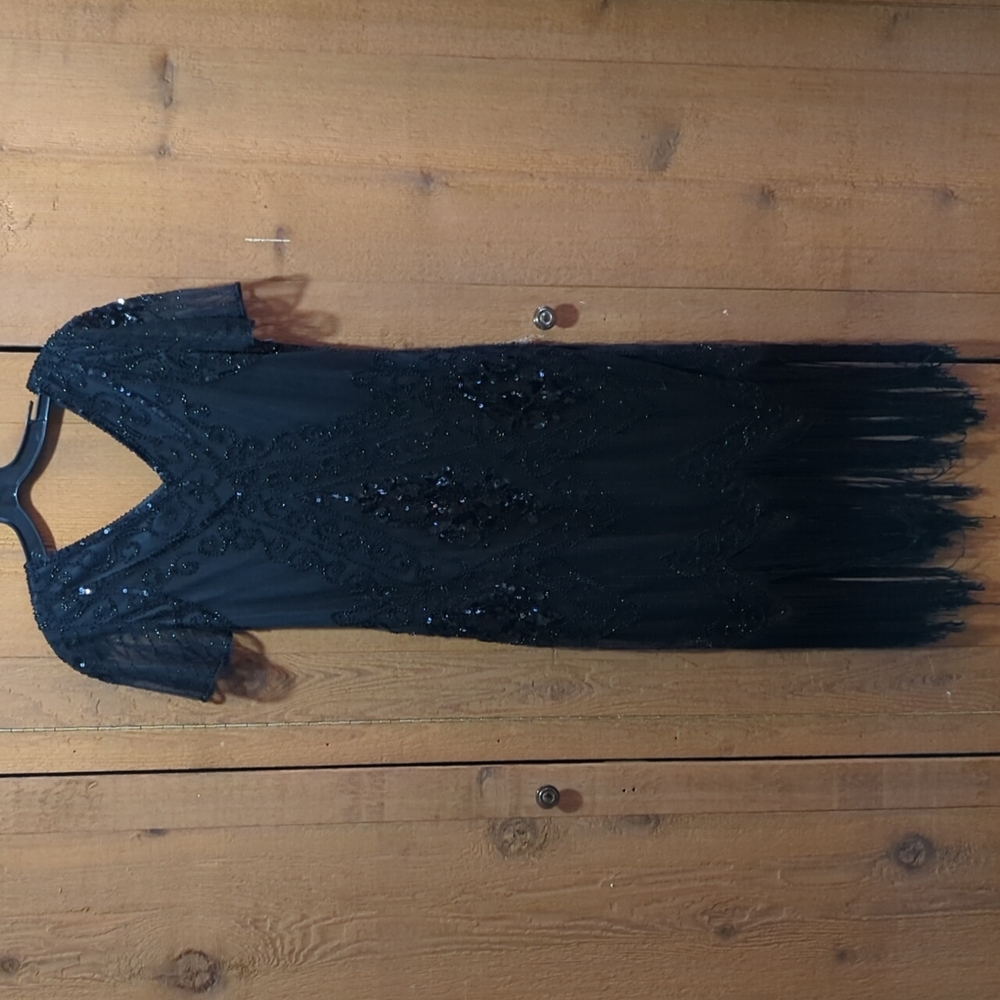 Black Sequin Beaded Flapper Fringe Dress